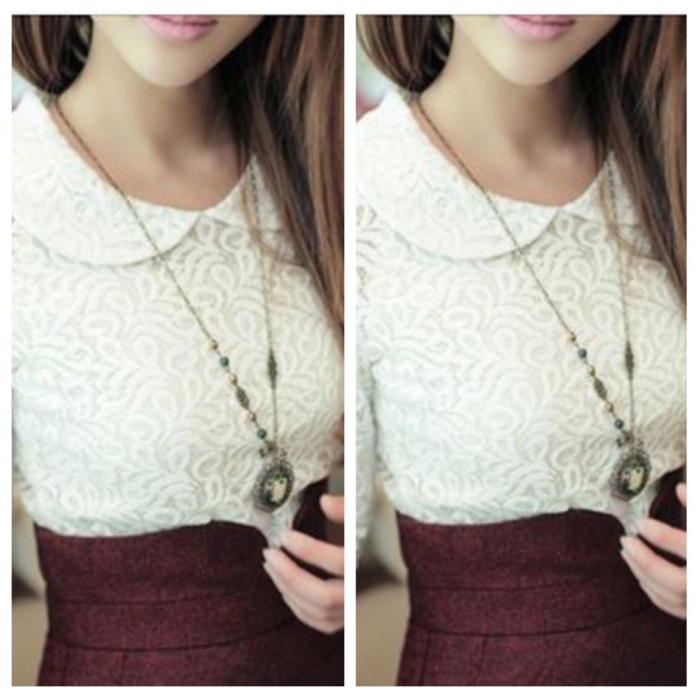 LILY WHITE Plum Floral Lace Sheer Peter Pan Blouse